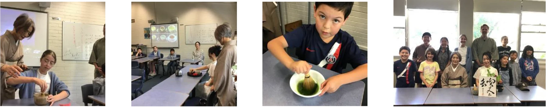 CJC Canberra Japanese Language School students tasting tea and preparing matcha during a tea ceremony experience