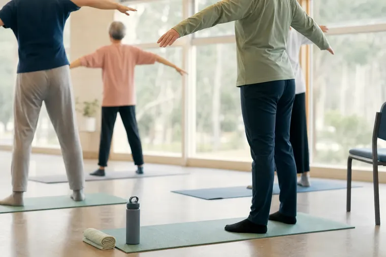 People stretching in an exercise class